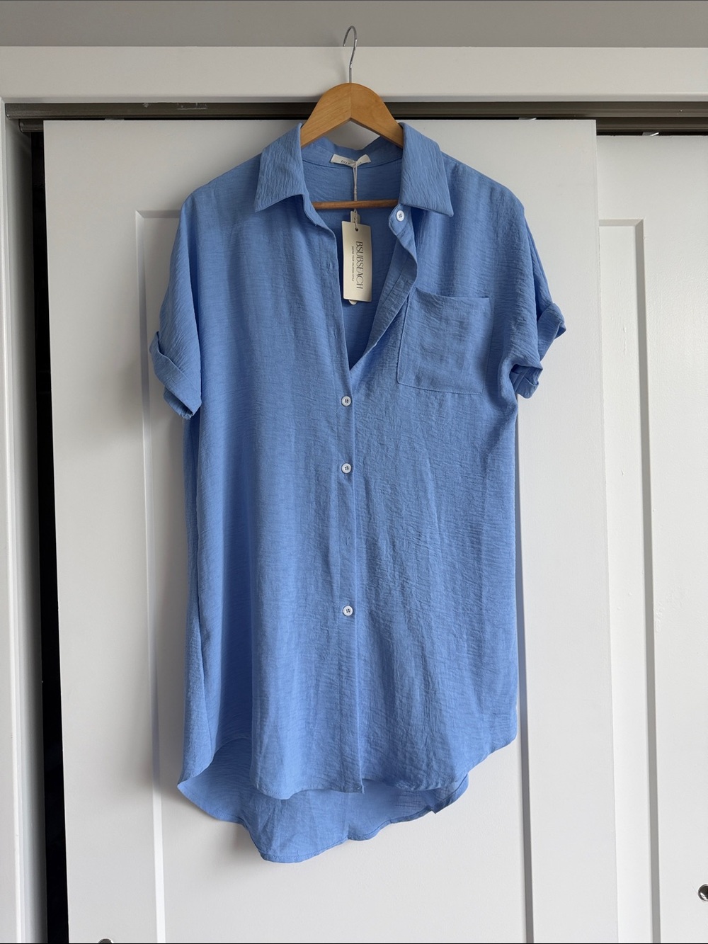 Light Blue Women's Swim Coverup Shirt with Pocket